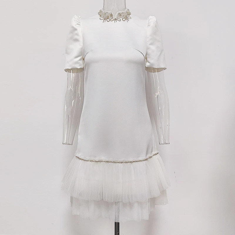 【彩轩】Y20331生日礼裙气质修身夏季白色礼服蕾丝显瘦时尚小白裙