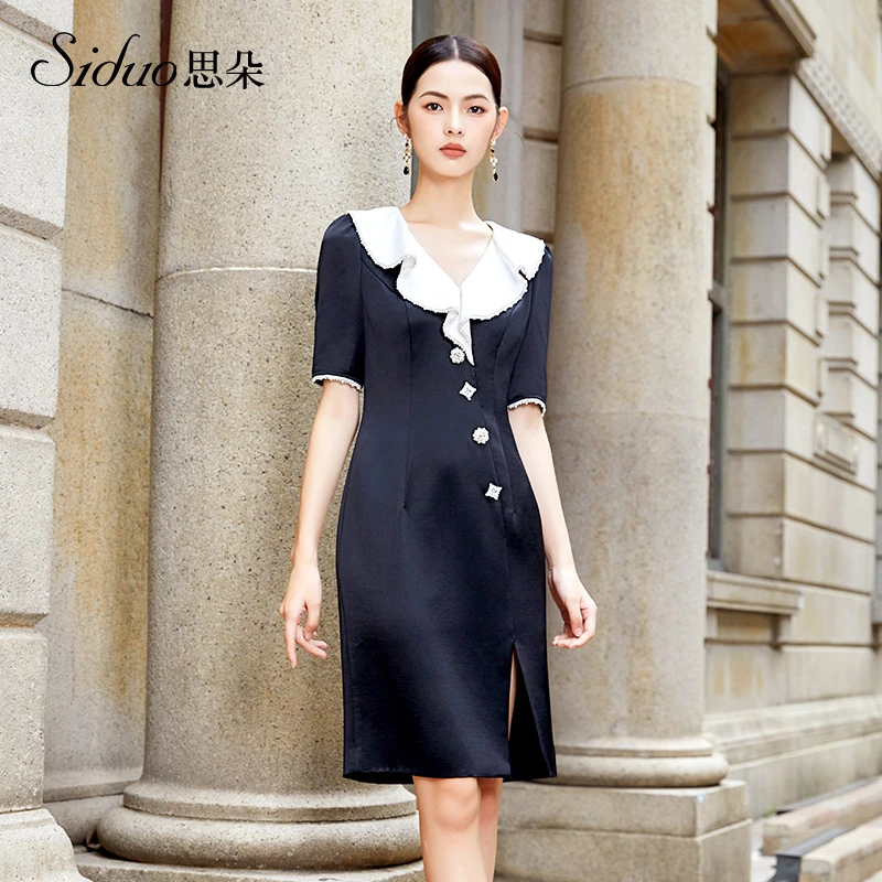 【彩轩】西装领结时尚网红女士中长款重工显瘦气质礼服S22271