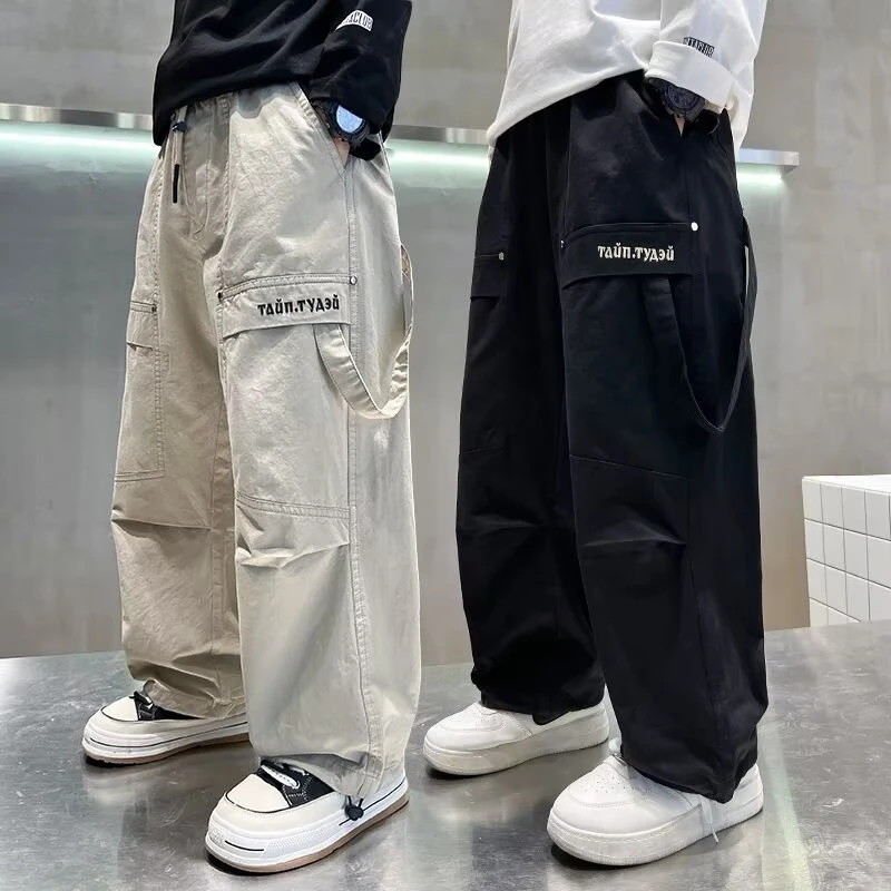 男童裤子春秋款2024新款儿童直筒休闲裤春秋中秋季宽松潮酷工装裤