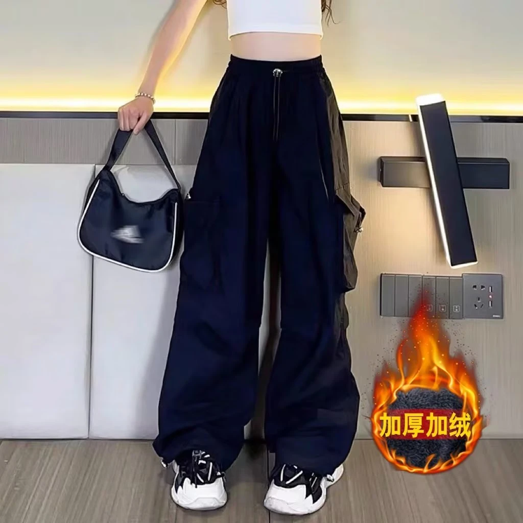 女童工装裤2024新款秋冬款韩版潮酷阔腿裤中大童儿童潮流直筒长裤