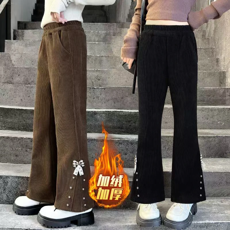 女童喇叭裤秋款灯芯绒时尚长裤2025新款早秋中大童显瘦春秋休闲裤