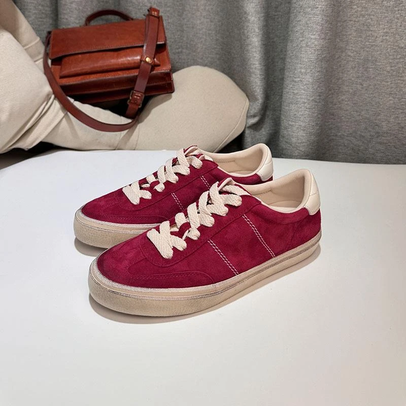 东莞厚街鞋2024新款系带拼色厚底德训鞋女休闲小众单鞋