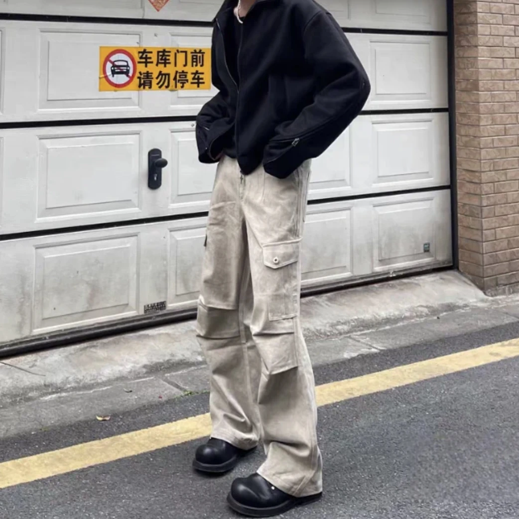 D02#大理石暗纹口袋cleanfit直筒阔腿工装裤伞兵裤休闲裤长裤