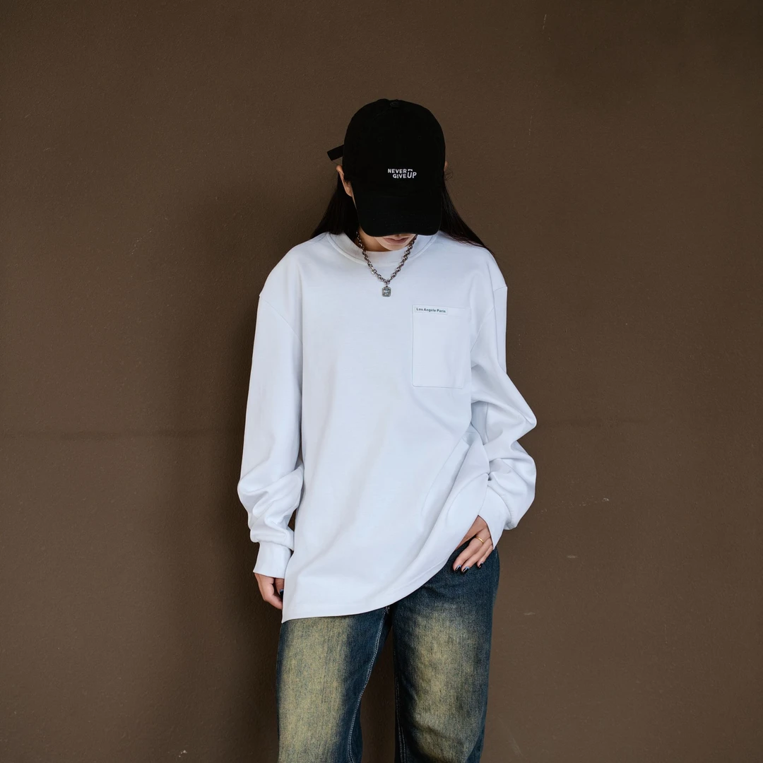 潮牌高级感简约小英文男女同款内搭打底长袖T恤