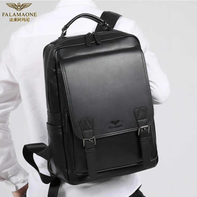 FALAMAONE法莱阿玛尼正品真皮大容量2023款轻奢背包牛皮男双肩包