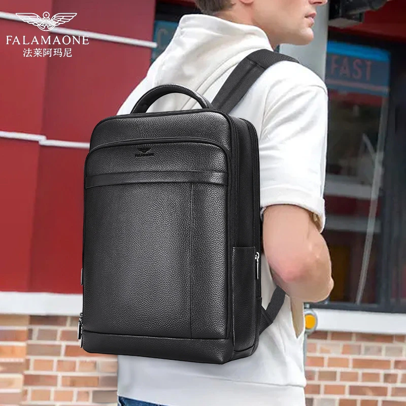 法莱正品高档指纹解锁休闲男士双肩包新款定型大容量轻奢电脑包