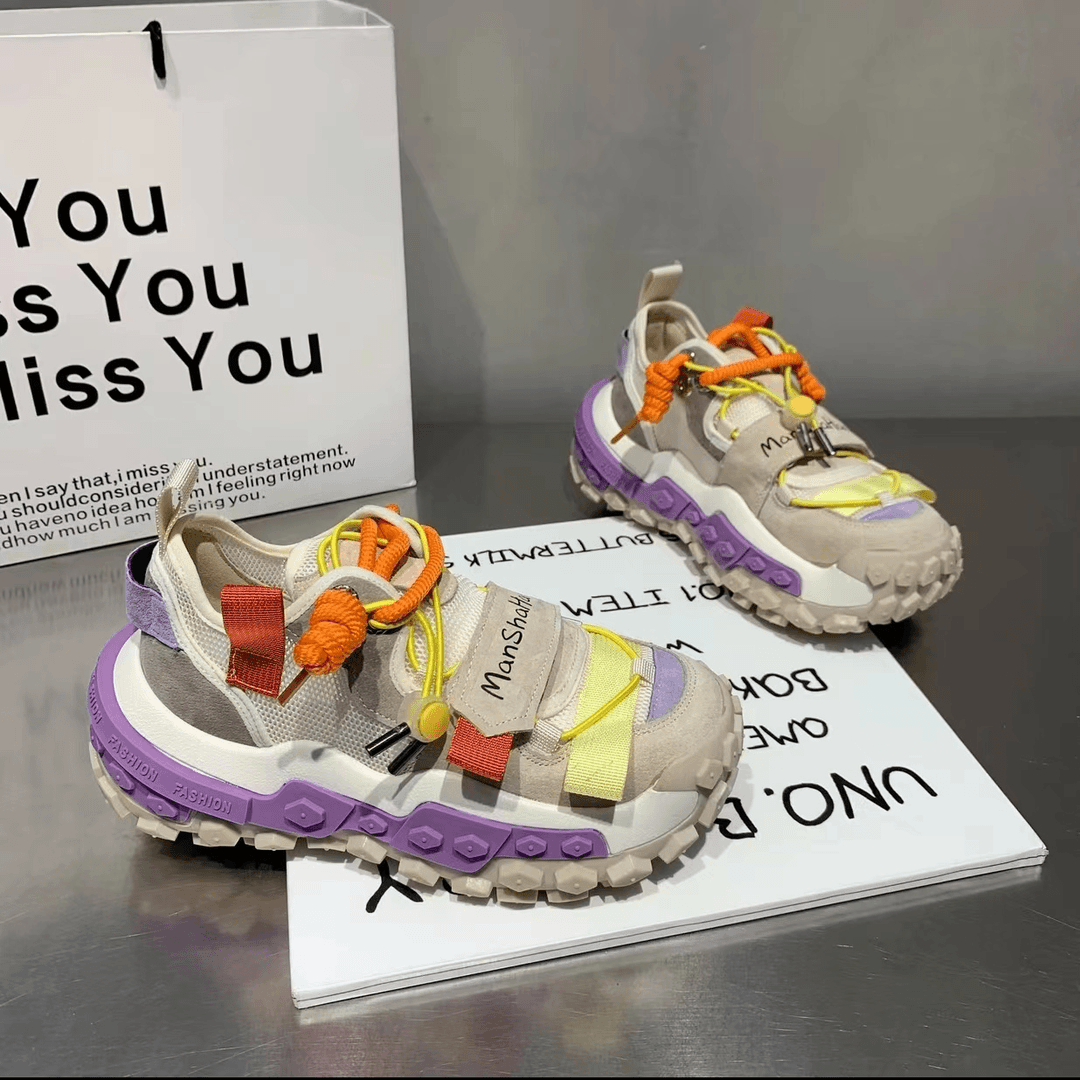 网红欧洲站厚底复古老爹鞋女2024春季新款韩版增高休闲拼色运动鞋