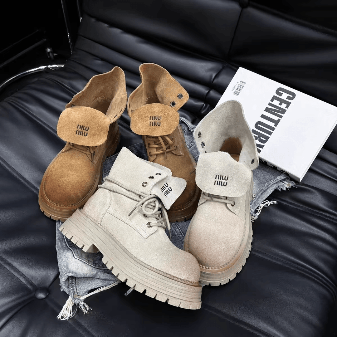 欧货磨砂马丁靴2024年秋季新款短靴翻领机车靴大黄靴两穿松糕女鞋