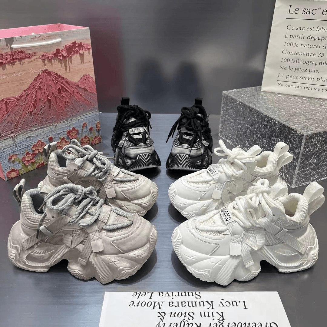 2024年秋季新款网红透气老爹鞋女百搭灰黑色厚底网面休闲运动女鞋