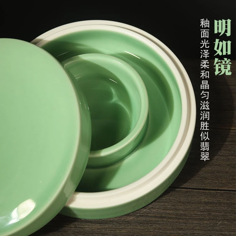 火锅砚台带盖墨盒墨池初学者练毛笔字可磨墨火锅墨碟砚台书法专用