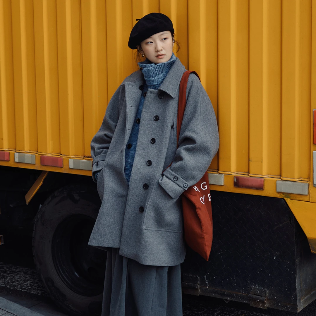 【榛果大衣】步履不停秋冬复古中长款高级感棕色灰色毛呢大衣女