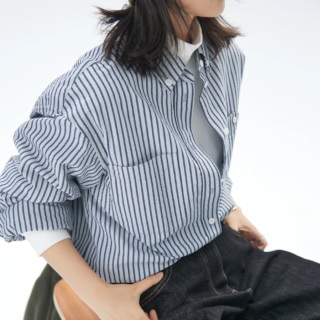 【故事条纹衬衫】步履不停 秋冬百搭红人上新休闲条纹口袋长袖衬衫