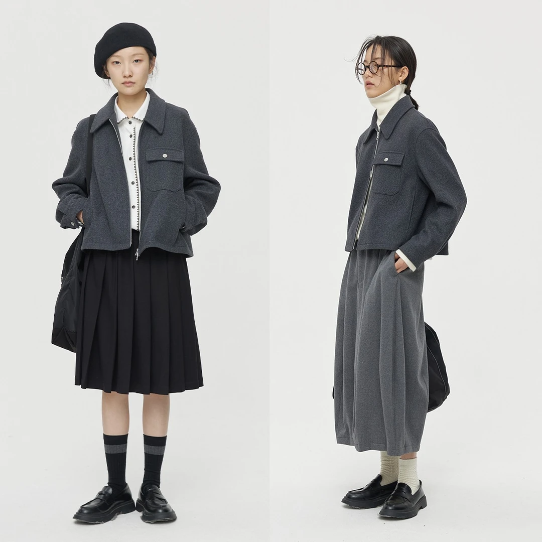 【水汽夹克】步履不停 设计款复古翻领短款小身型显瘦毛呢春款夹克