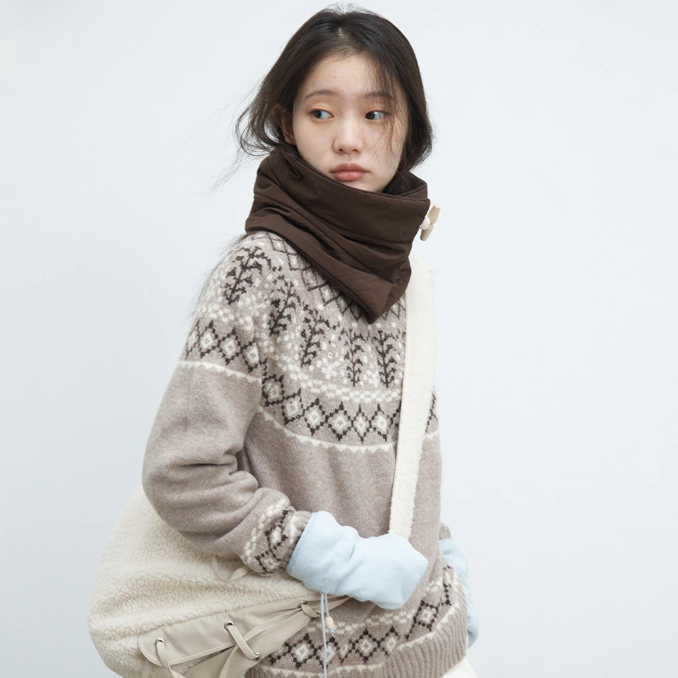 【草甸毛衣】步履不停秋冬圆领套头提花套头费尔岛毛衣百搭红色毛衣