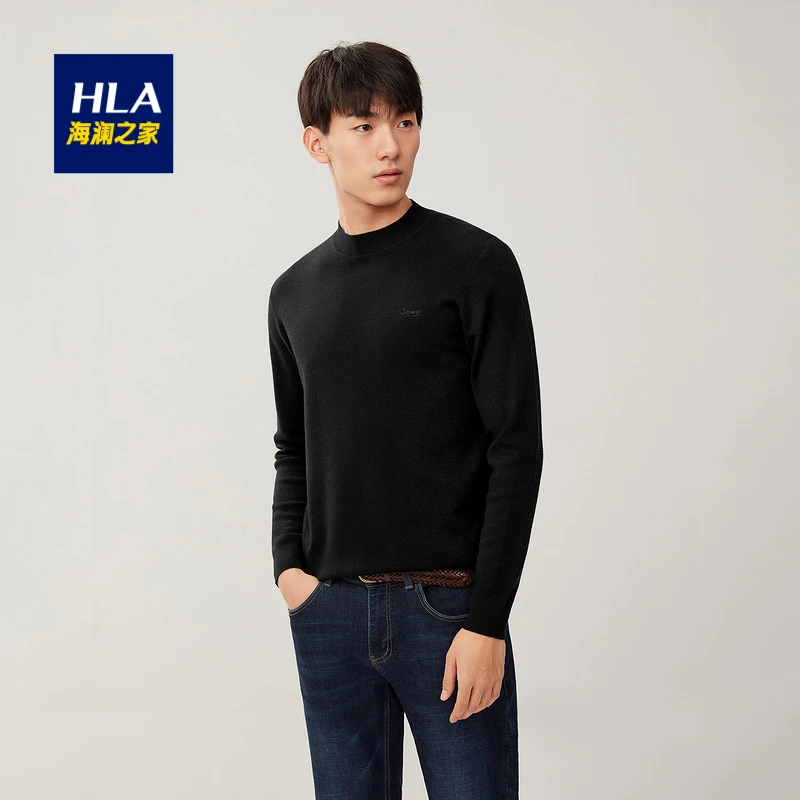 HLA/海澜之家长袖羊毛衫可机精纺舒适保暖圆领柔软时尚套头衫男