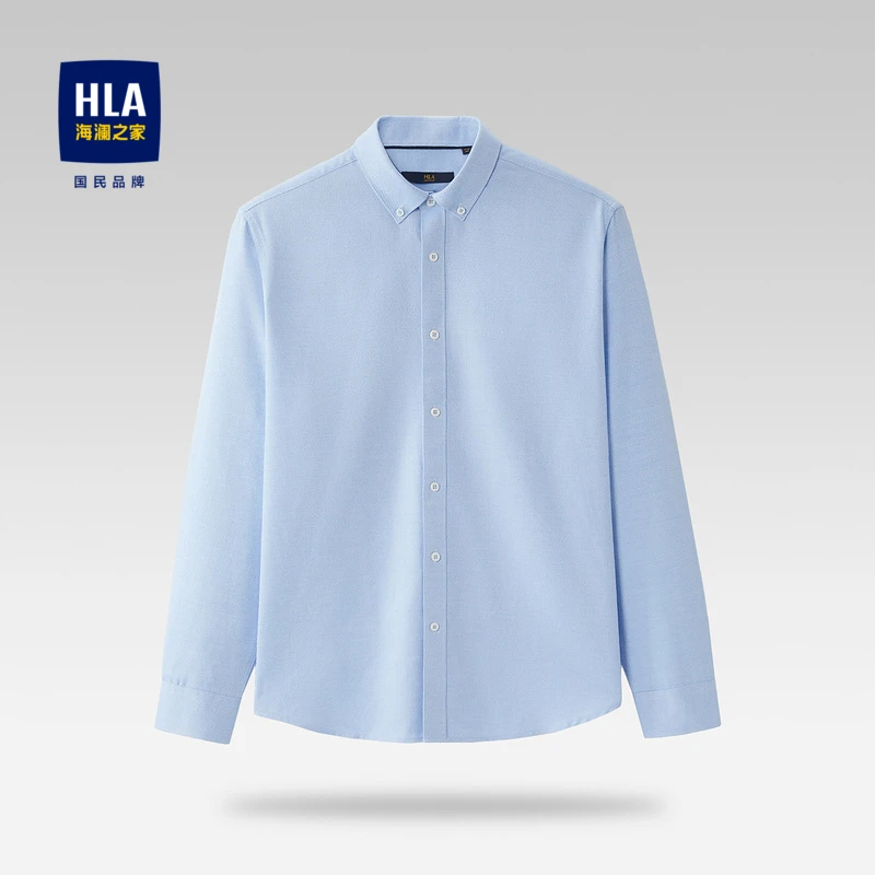 HLA/海澜之家男士休闲衬衫斜纹优雅长袖简约柔软时尚