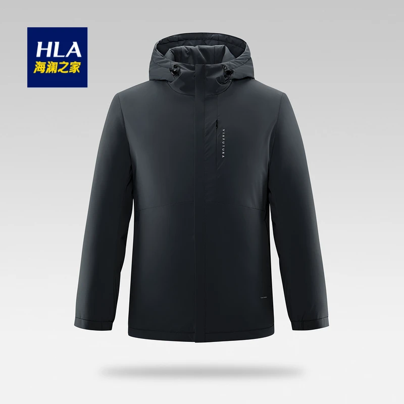 HLA/海澜之家连帽纯色保暖微弹白鸭绒时尚户外男士羽绒服