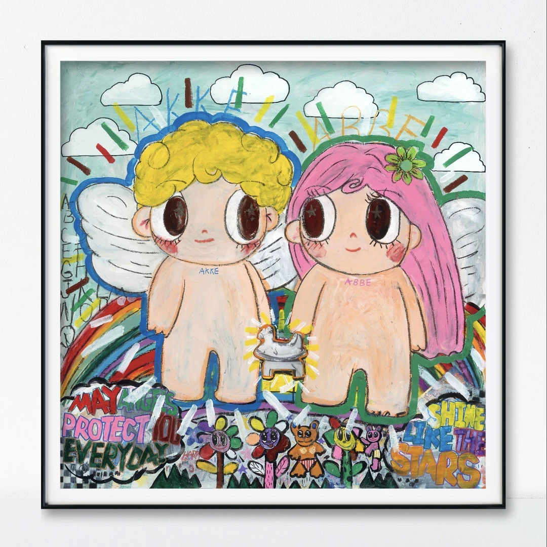 艺术家游进维天使街头涂鸦系列客厅餐厅尺寸玄关挂画限量版画