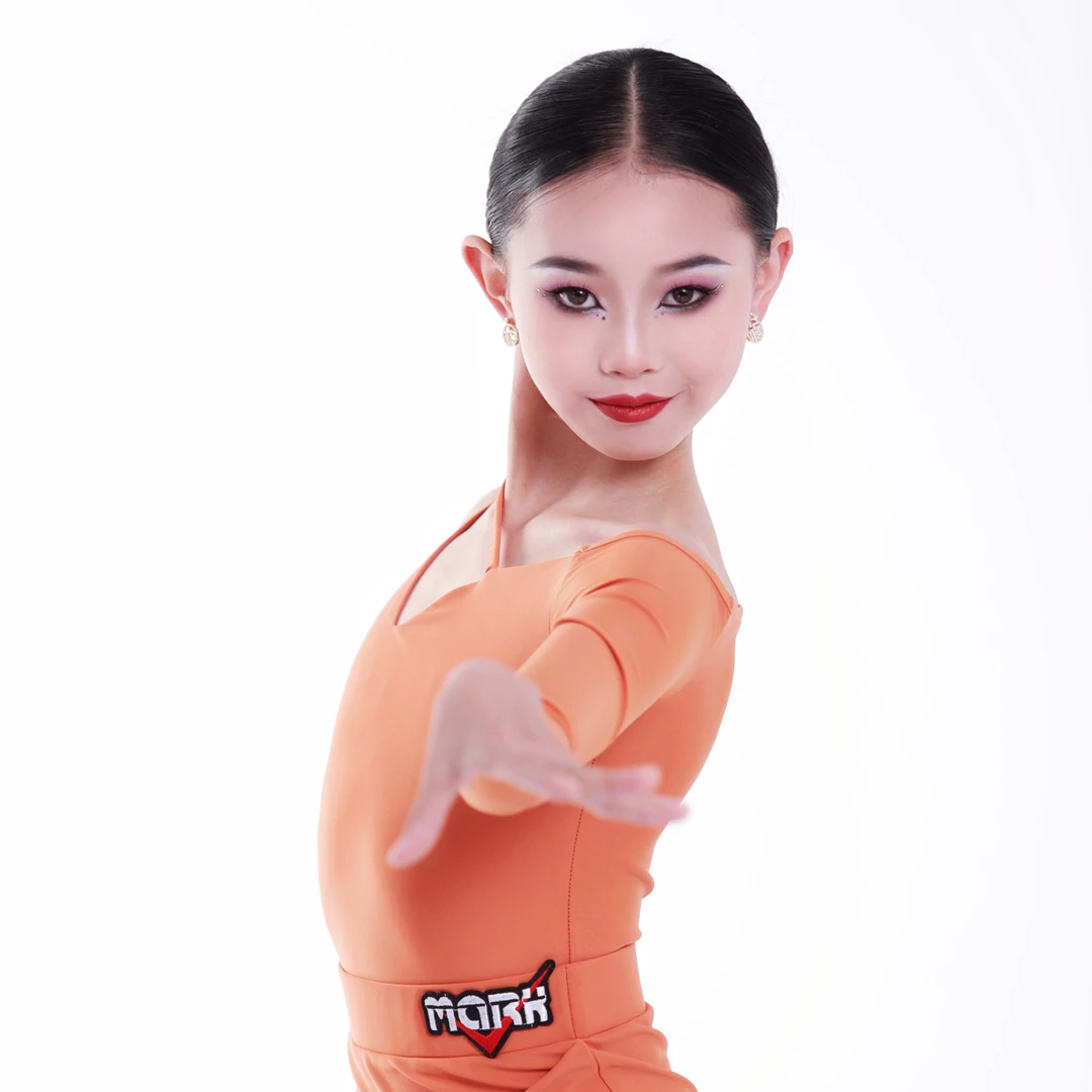 玛珂儿 MARK 网红少儿拉丁舞长袖分体舞蹈服训练服
