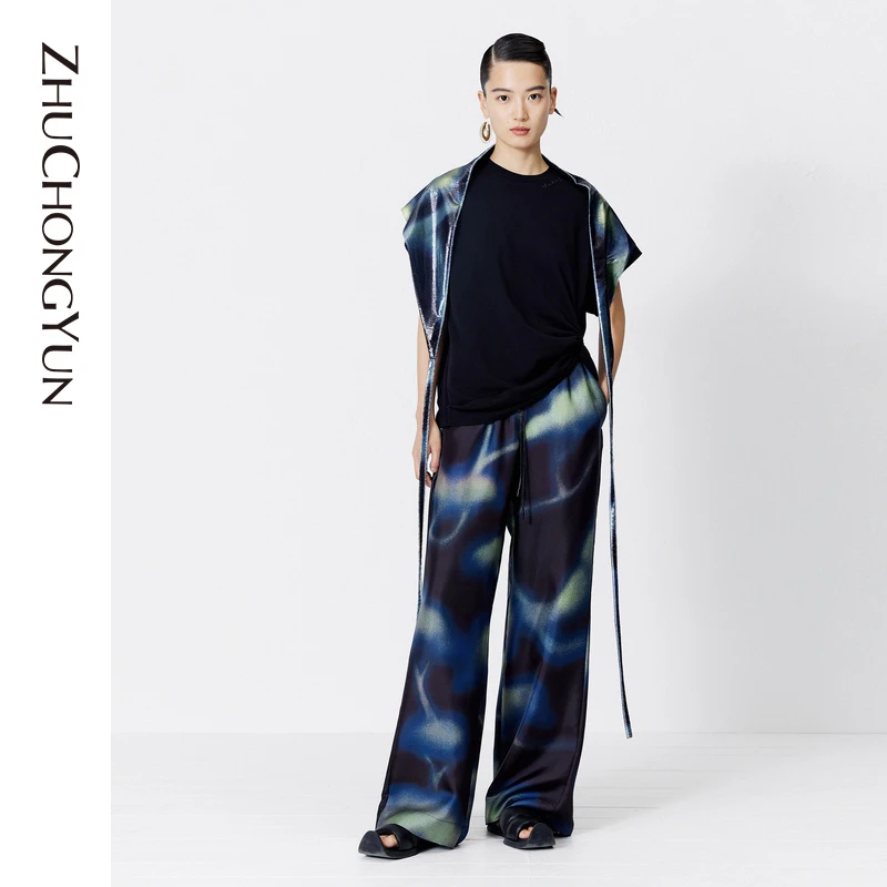 【夏夜扶光】ZHUCHONGYUN夏真丝缎面印花美式时尚C1DE21895