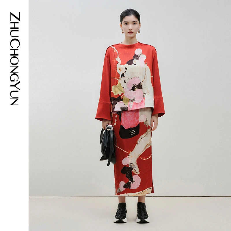 【春日花音】ZHUCHONGYUN春原创花稿宽松圆领长袖上衣C1EG12811