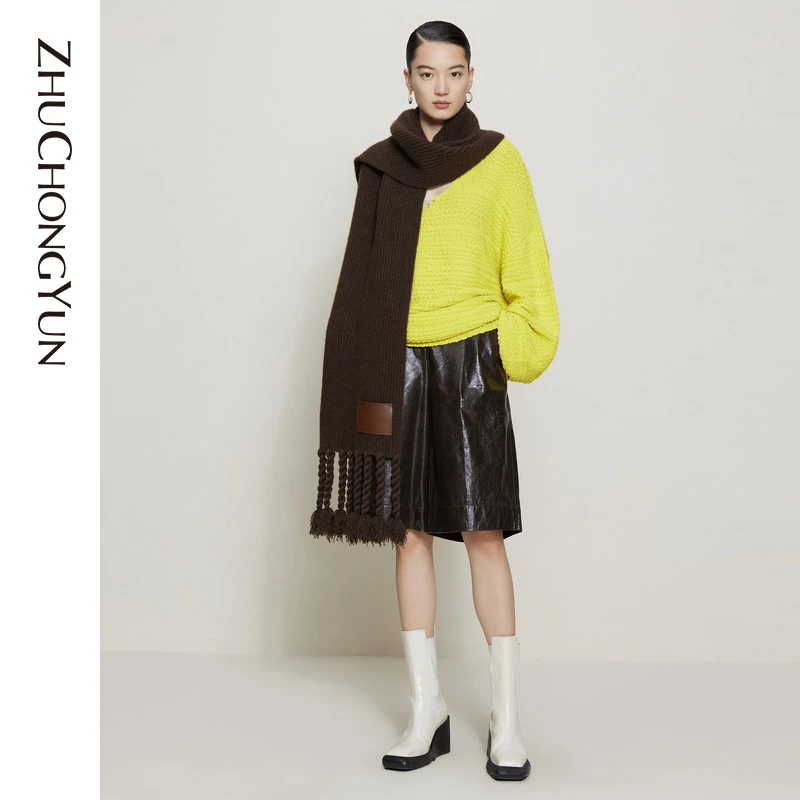 【和纸纱】ZHUCHONGYUN上衣V领毛衣不规则纹理亮色针织C1CX3848M