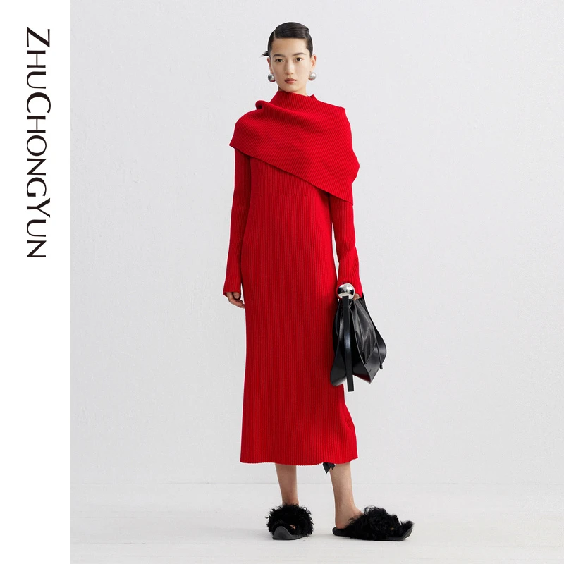 【新年系列】ZHUCHONGYUN红色无缝针织针织连衣裙C1DE4837M