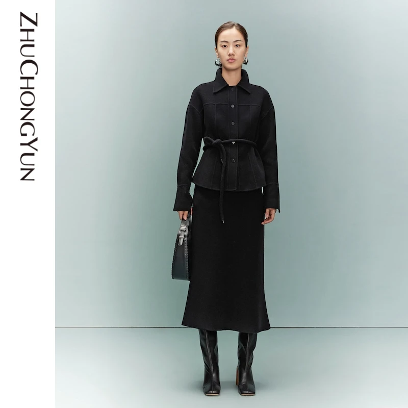 ZHUCHONGYUN冬新款通勤时尚腰绳束腰显瘦短外套女士C1BW42208