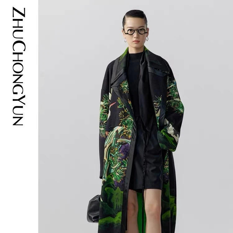 【数码印花】ZHUCHONGYUN澳大利亚羊毛数码印花大衣外套C1DE1001D