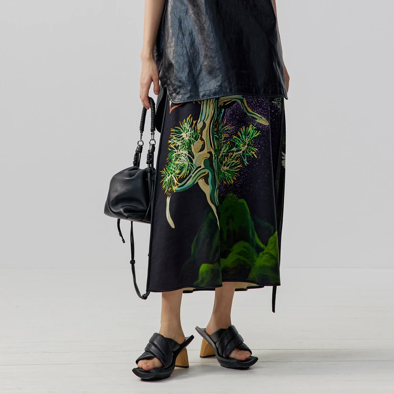 ZHUCHONGYUN2023新款浮翠流丹印花毛呢半裙古风C1DE10042