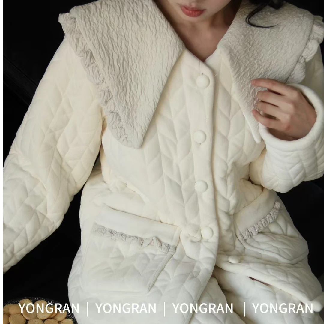 原创 尖尖领减龄三层夹棉加绒外穿家居服套装冬季时尚