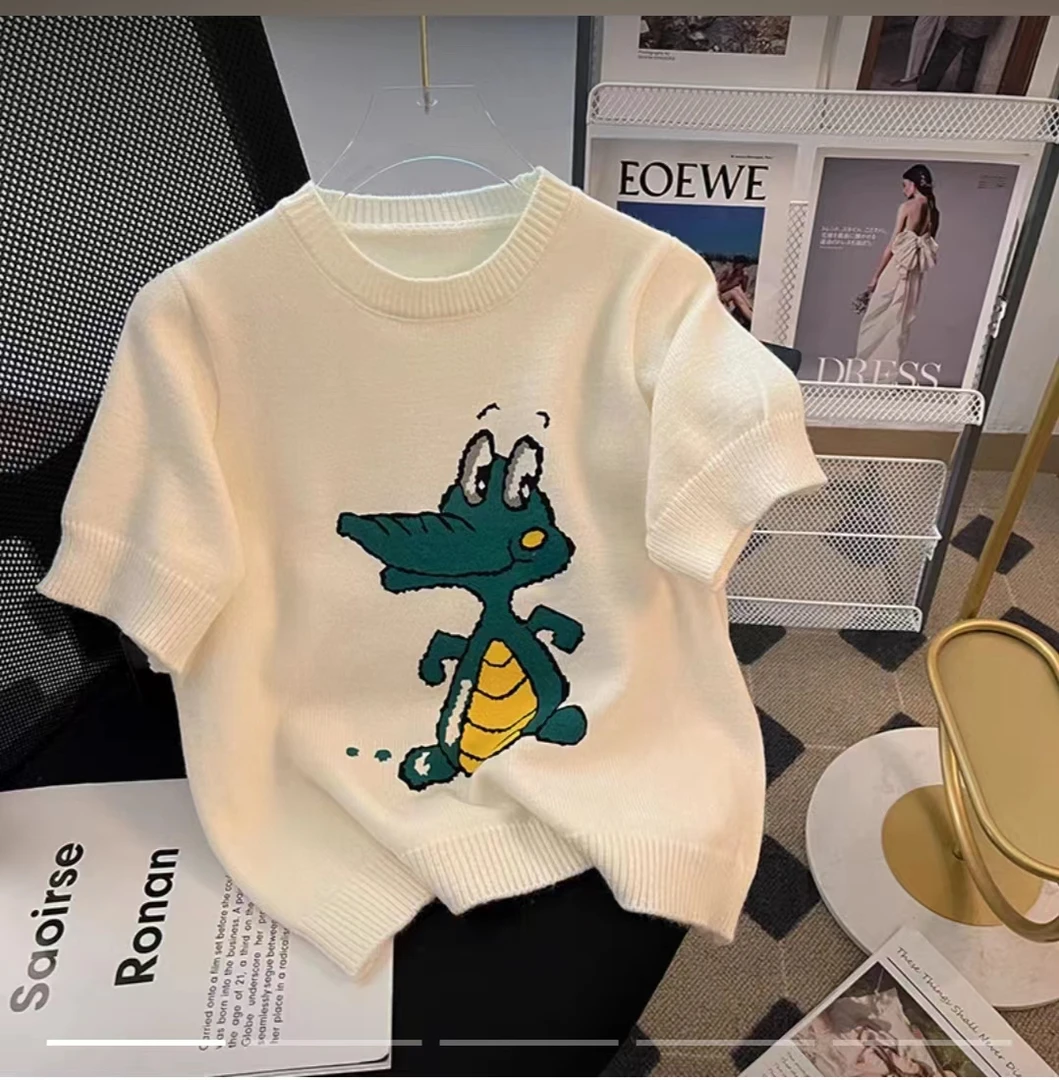 毛衣针织衫上衣时尚宽松印花圆领卡通#1337