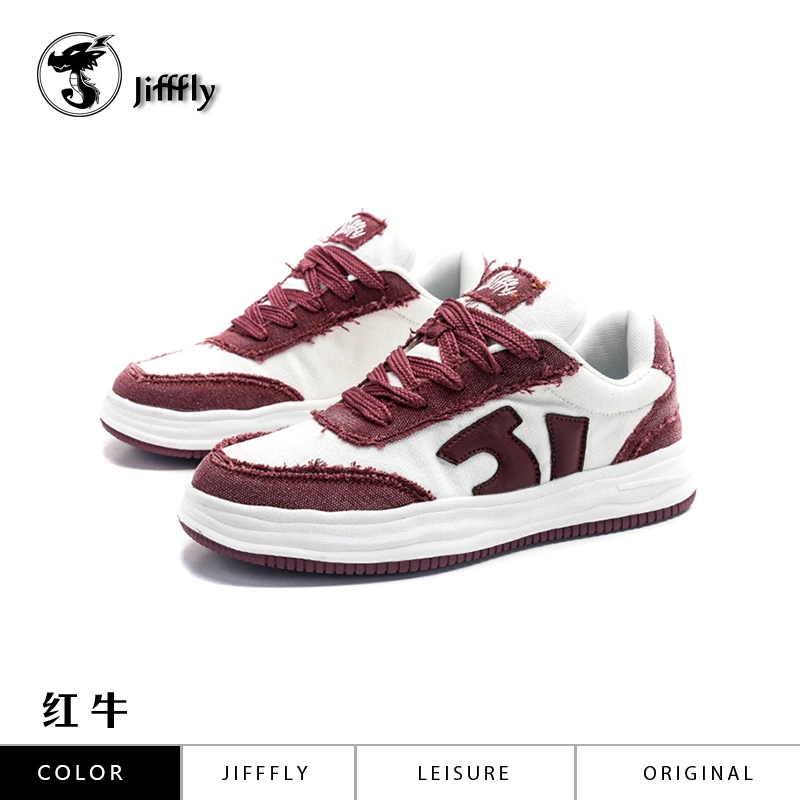 Jifffly小众原创复古透气增高溶解面包鞋牛仔布情侣同款小白板鞋