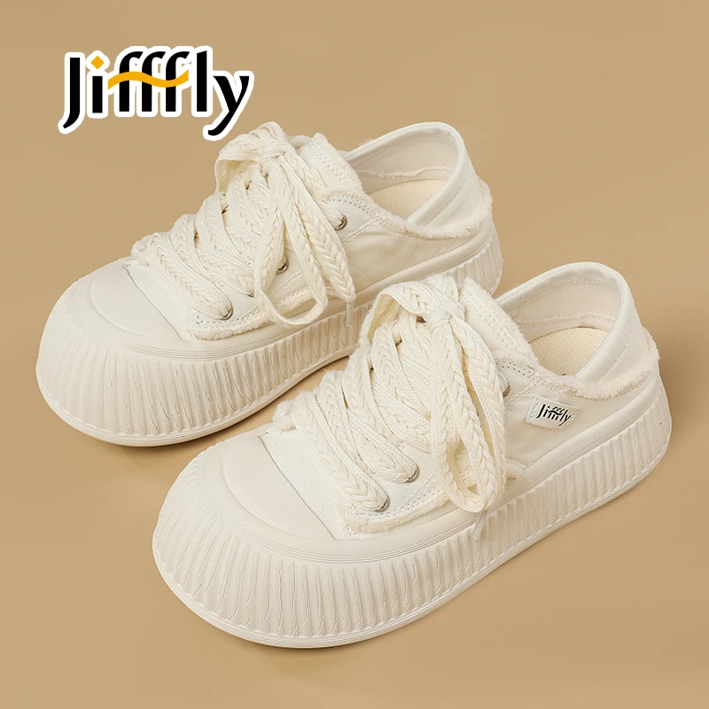 Jifffly女鞋秋季休闲百搭小众帆布鞋女饼干一脚蹬半拖轻奢鞋子