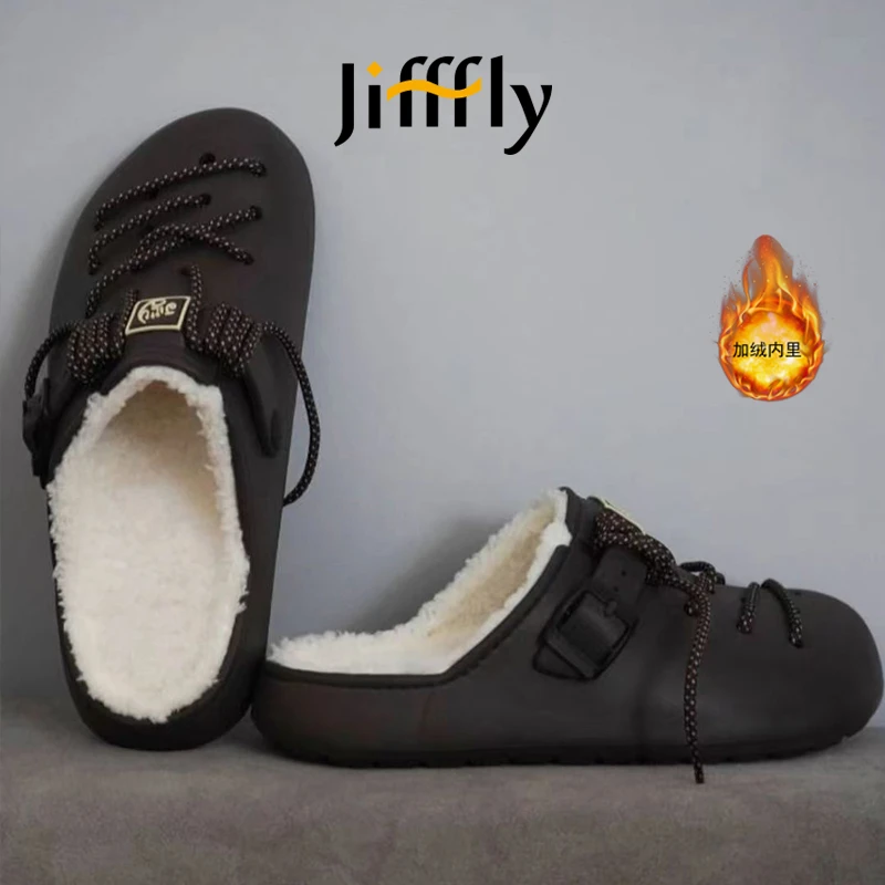 Jifffly明星同款包头棉拖秋冬加绒外穿舒适厚底防滑休闲洞洞鞋ins