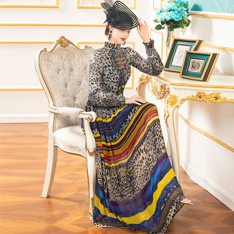 帝弗润驰2024夏季时尚连衣裙轻奢高级感长裙复古民族风印花雪纺裙