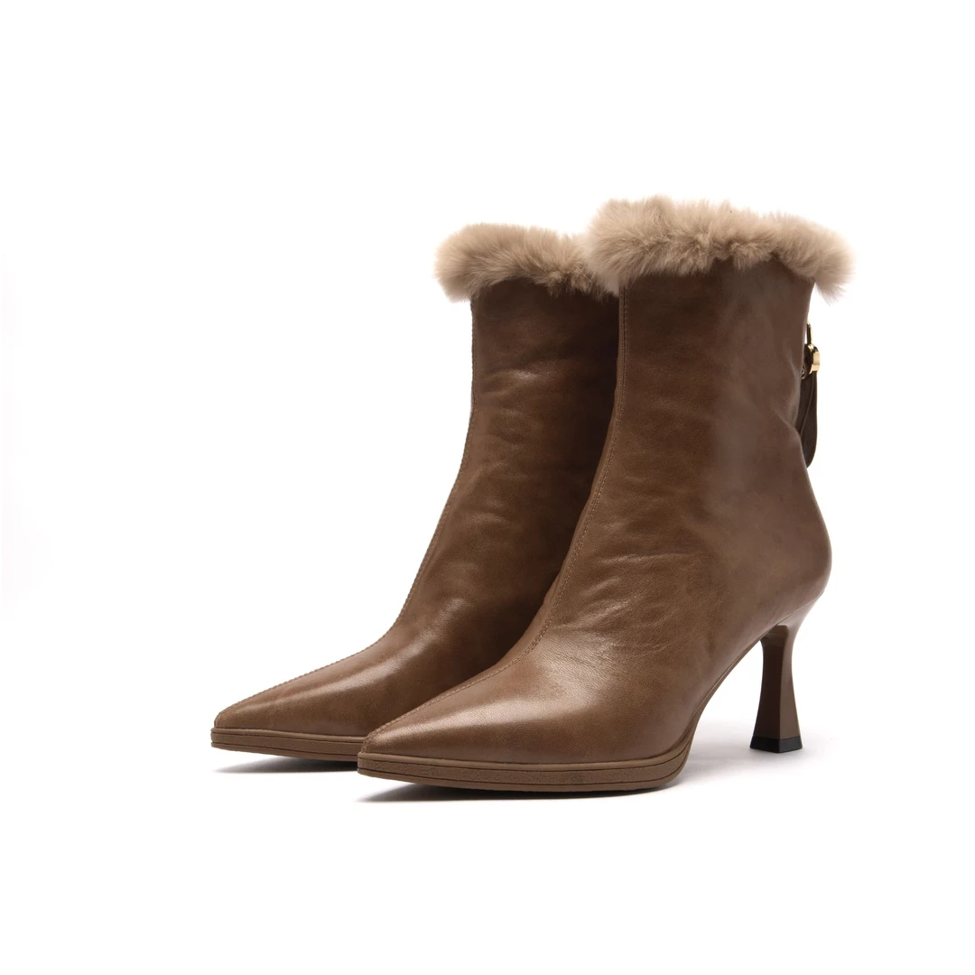 JANEHARLOW设计师款斜拉链轻奢女靴加绒短靴J64BH86654