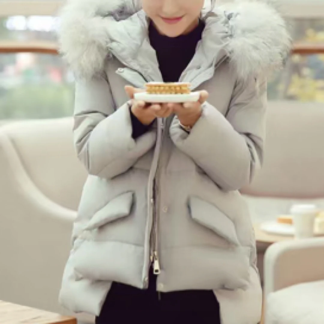 114 韩版保暖时尚百搭纯色毛领棉服外套