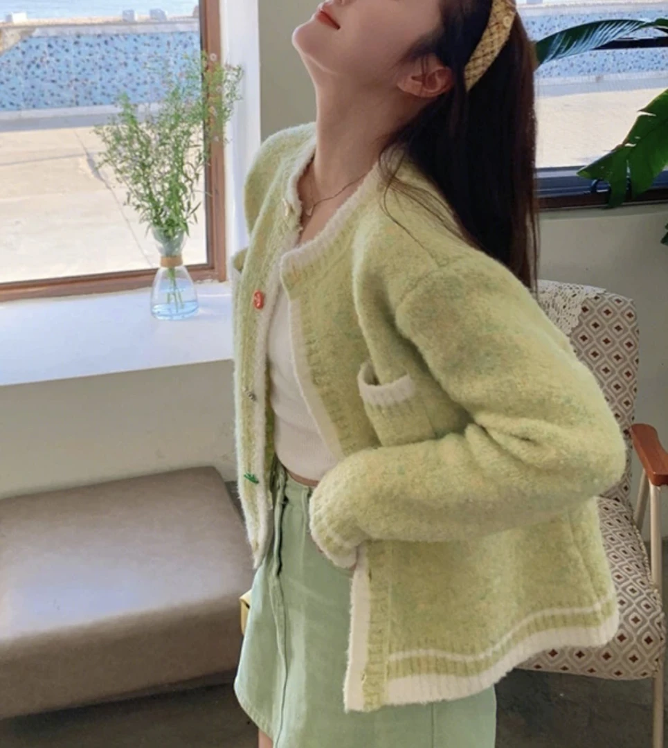 1811  小香绿色系温柔风软糯毛衣开衫（D1·5）