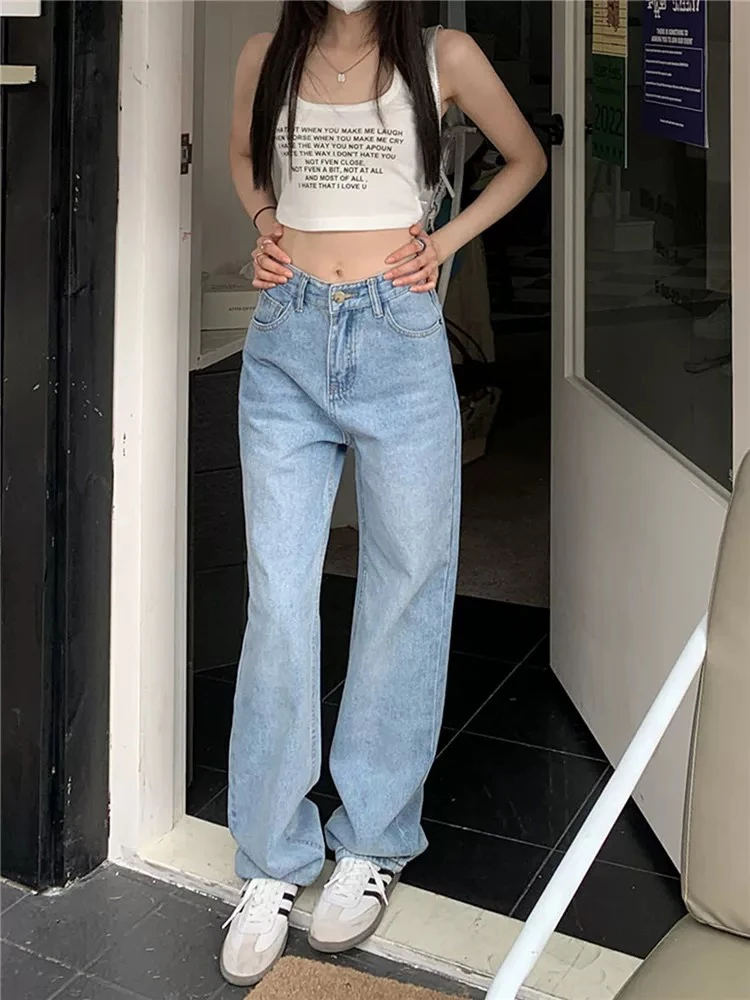 1323 复古韩版牛仔裤宽松显瘦高腰直筒阔腿裤