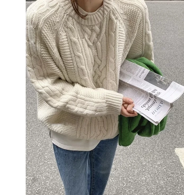 1504 文艺风复古麻花百搭软糯毛衣