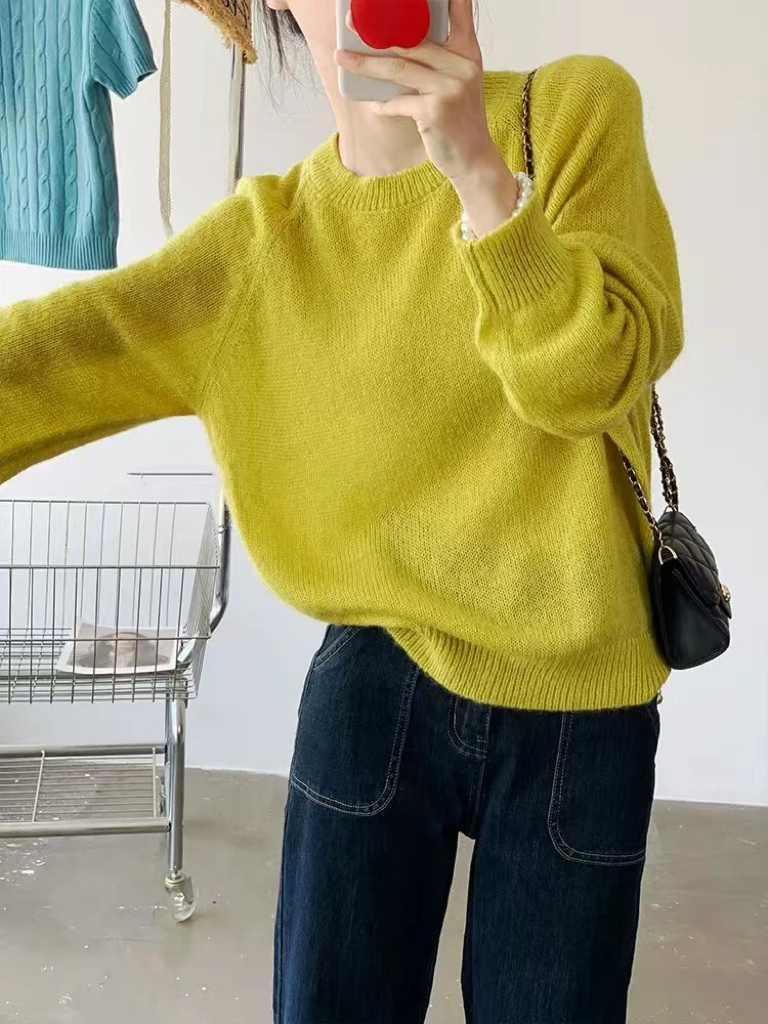327 韩系柠檬黄~ 软糯舒适百搭纯色毛衣（T010）