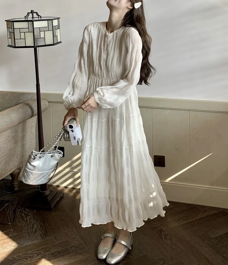 1336    温柔风仙女裙韩版宽松褶皱设计款连衣裙（S19）