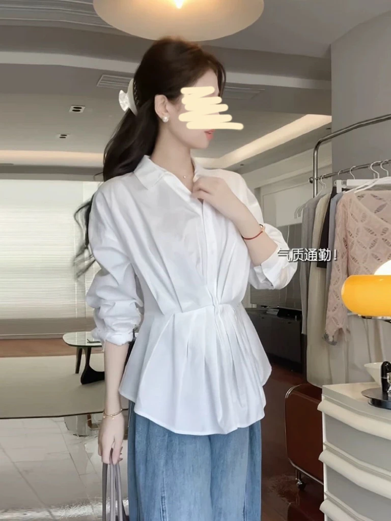 496 极简收腰轻熟风百搭显瘦长袖衬衫（T0012）