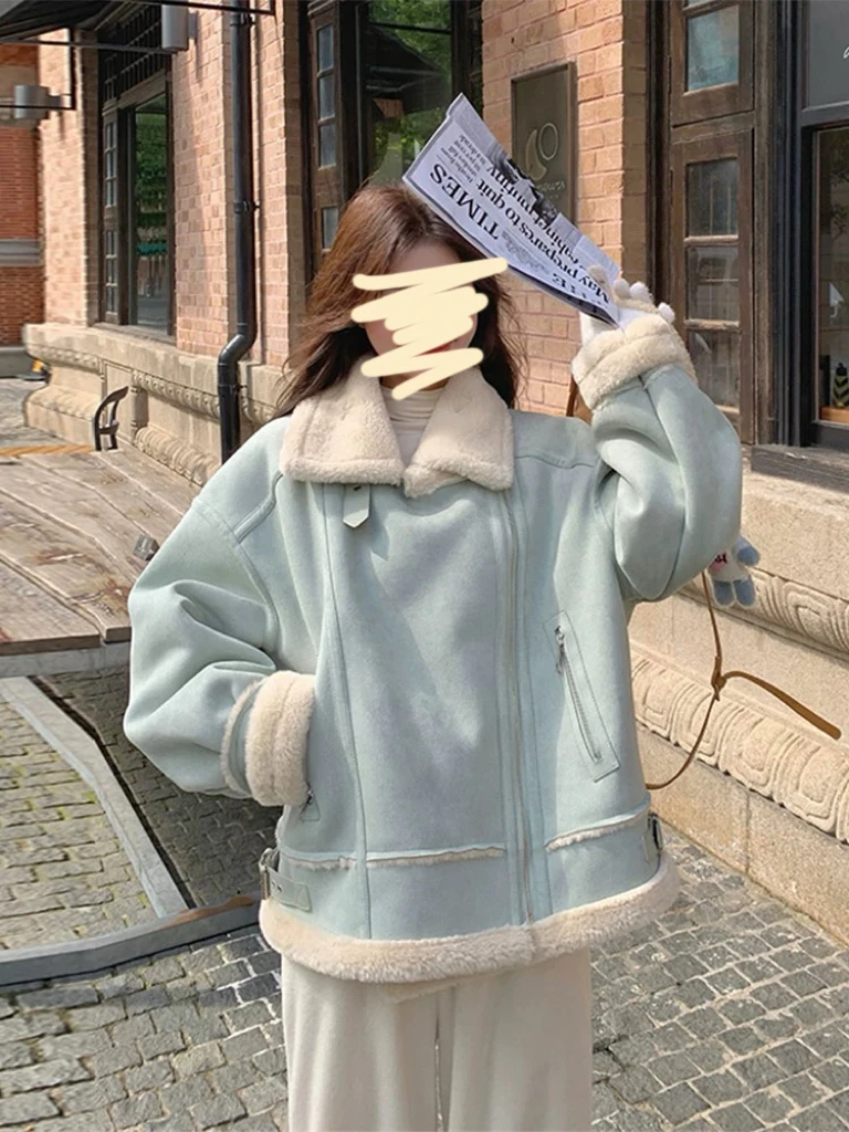 1103 【毛毛一体】韩系复古机车感 · 加绒加厚外套（J25）