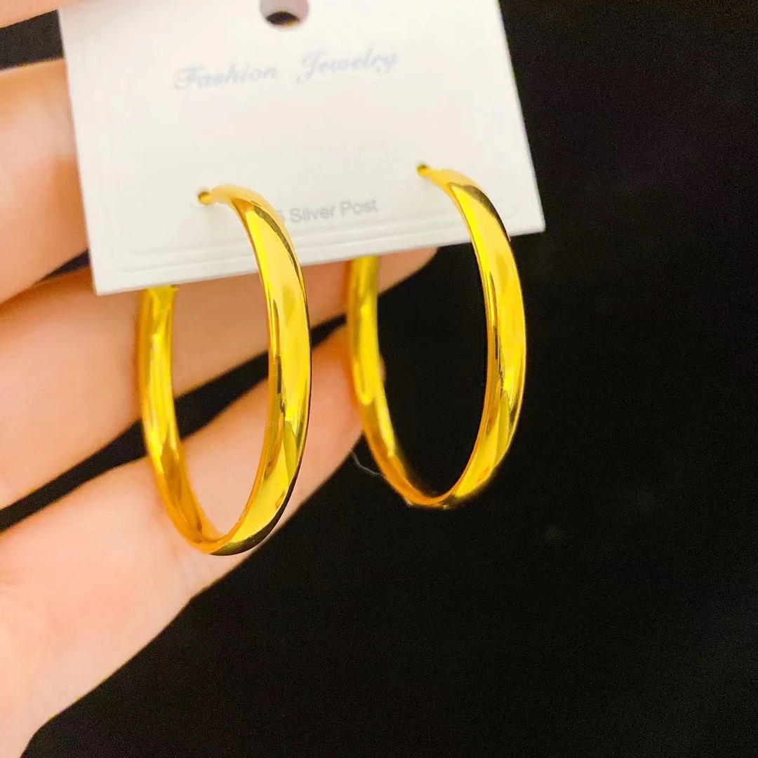 铜合金耳饰 【4cm精工平面光面耳环】轻奢百搭古风气质金色耳饰