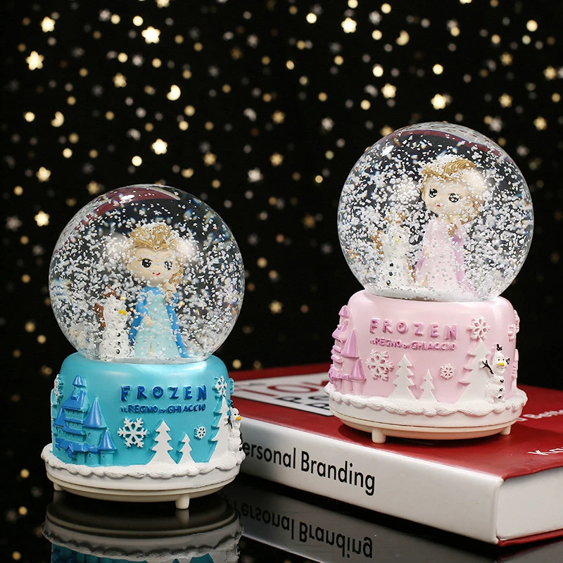 正版自动旋转玻璃八音盒飘雪雪花水晶球女生房间卧室梦幻装饰礼品