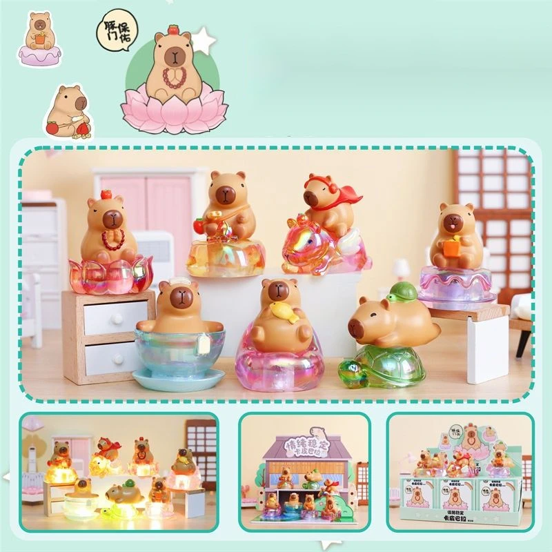 带灯正版卡皮巴拉盲盒情绪Capybara水豚潮玩手办桌面摆件生日礼物