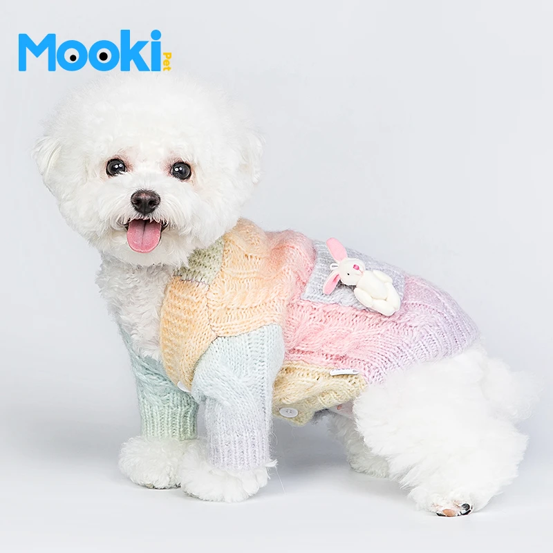 mookipet渐变色比熊狗狗衣服小型犬泰迪雪纳瑞秋冬针织毛衣