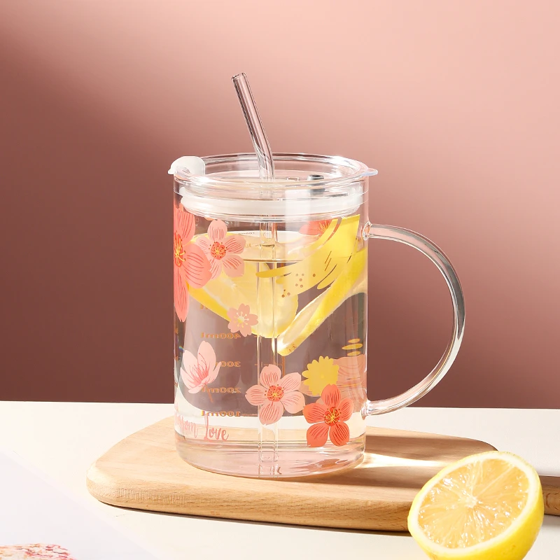 1000ml高硼硅水杯家用大容量喝奶杯茶杯可爱专用透明喝水杯耐热